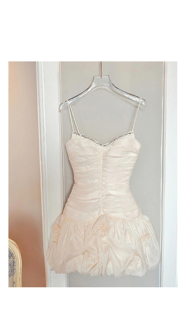 Elegantes weißes Spaghettiträger A-Linie kurzes Homecoming-Kleid Fashion Party-Outfit RF0931
