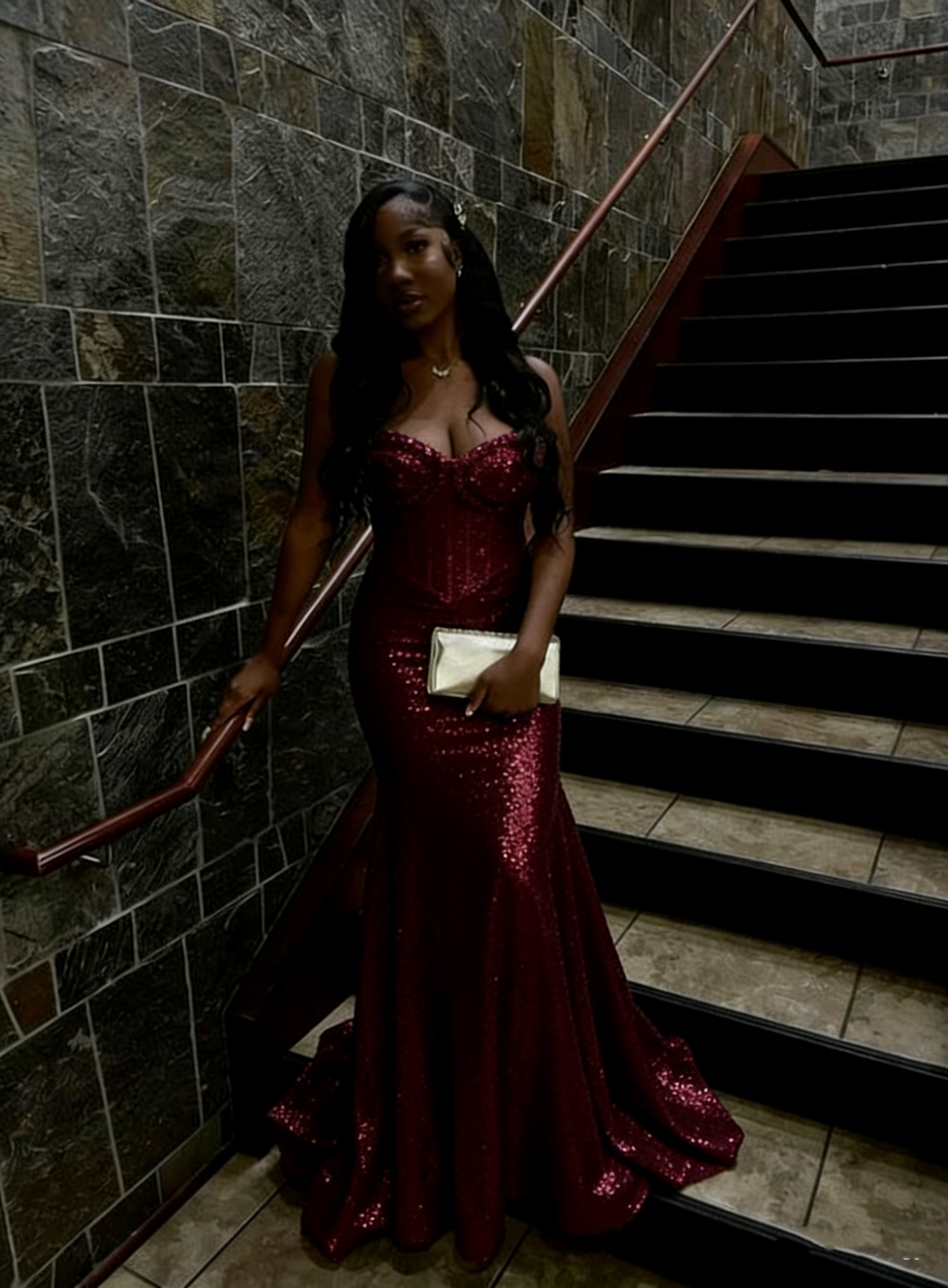 Elegantes, langes Meerjungfrauen-Abendkleid mit goldenen Pailletten und herzförmigem Ausschnitt, formelles Partykleid für Damen AB1528