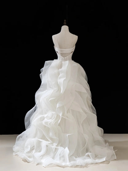 Robe de mariée élégante, robe de bal à bretelles spaghetti, blanche, sans manches, plissée, coupe ajustée, N230