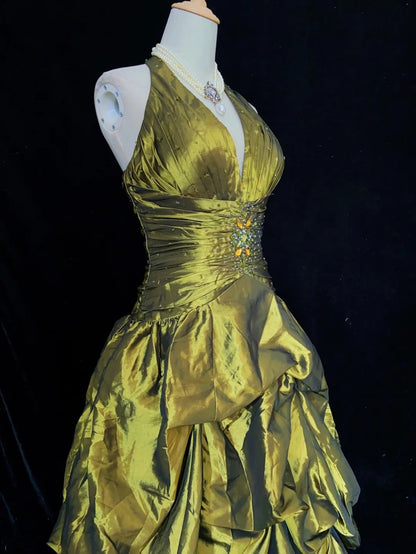 Robes de bal de promo modestes Robe de soirée en satin vert olive longue Robes de soirée formelles N3485
