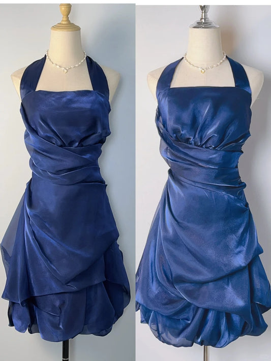 Vintage A line Halter 9th Grade Royal Blue Short Senior Inspo Birthday 18th Party Outfits Homecoming Dresses RB3898