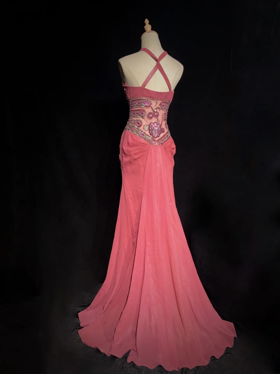 Beautiful Prom Dresses Mermaid Halter Pink Chiffon With Beads Long Evening Outfits N3399