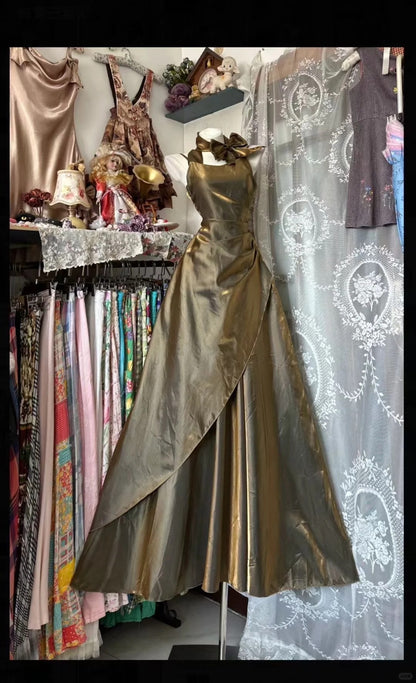 Robe de bal vintage à fines bretelles, années 80, sans manches, longue, N1935