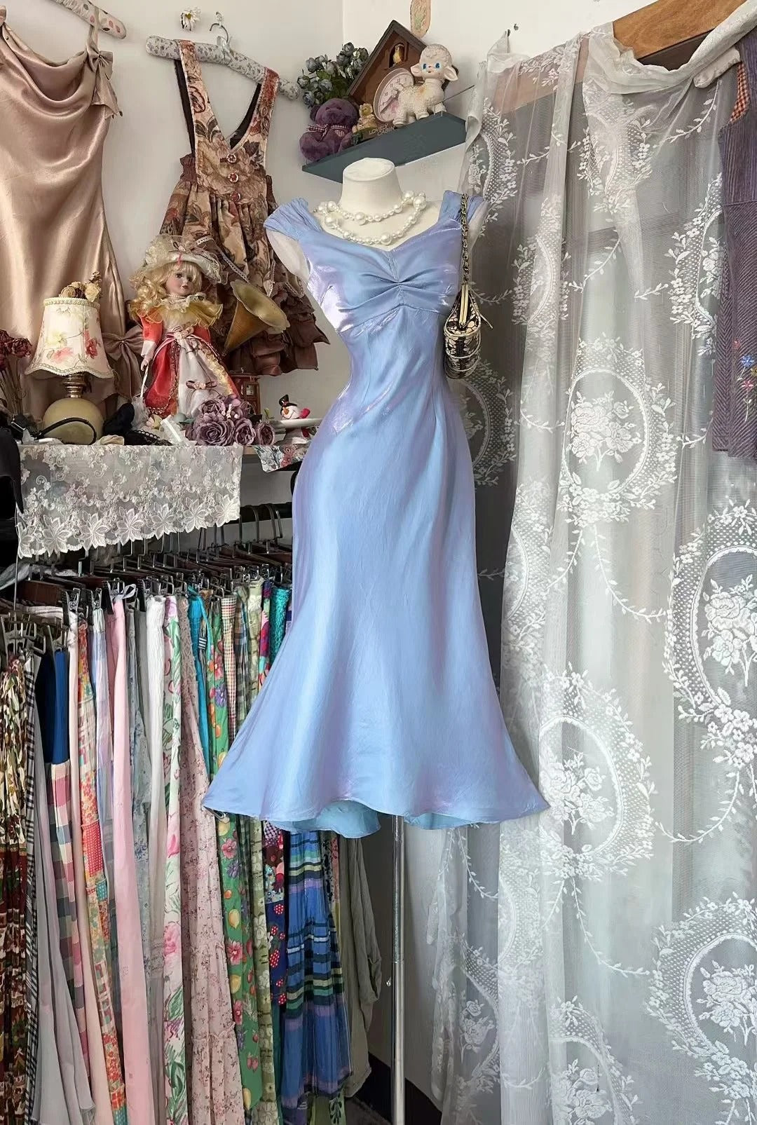 Robe de soirée sirène sexy, mi-longue, lilas, pour bal de promo, anniversaire ou retour aux sources N3711
