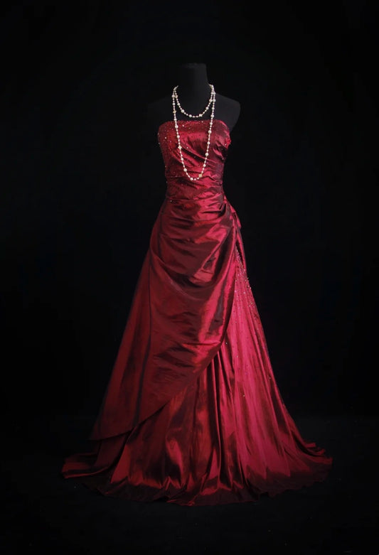 Prinzessin Abschlussballkleider Ballkleider Trägerlos Ärmellos Weinrot Burgund Abend Lange Formelles Kleid RB3258