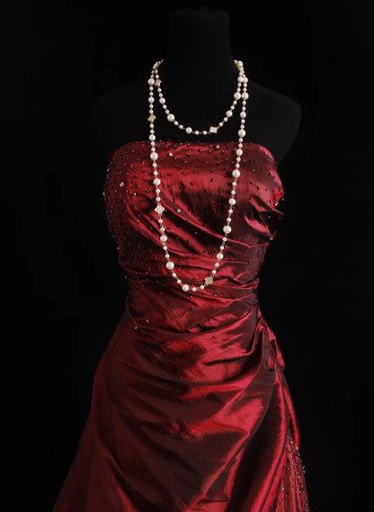Princess Prom Dresses Ball Gowns Strapless Sleeveless Wine Red Burgundy Evening Long Formal Dress RB3258