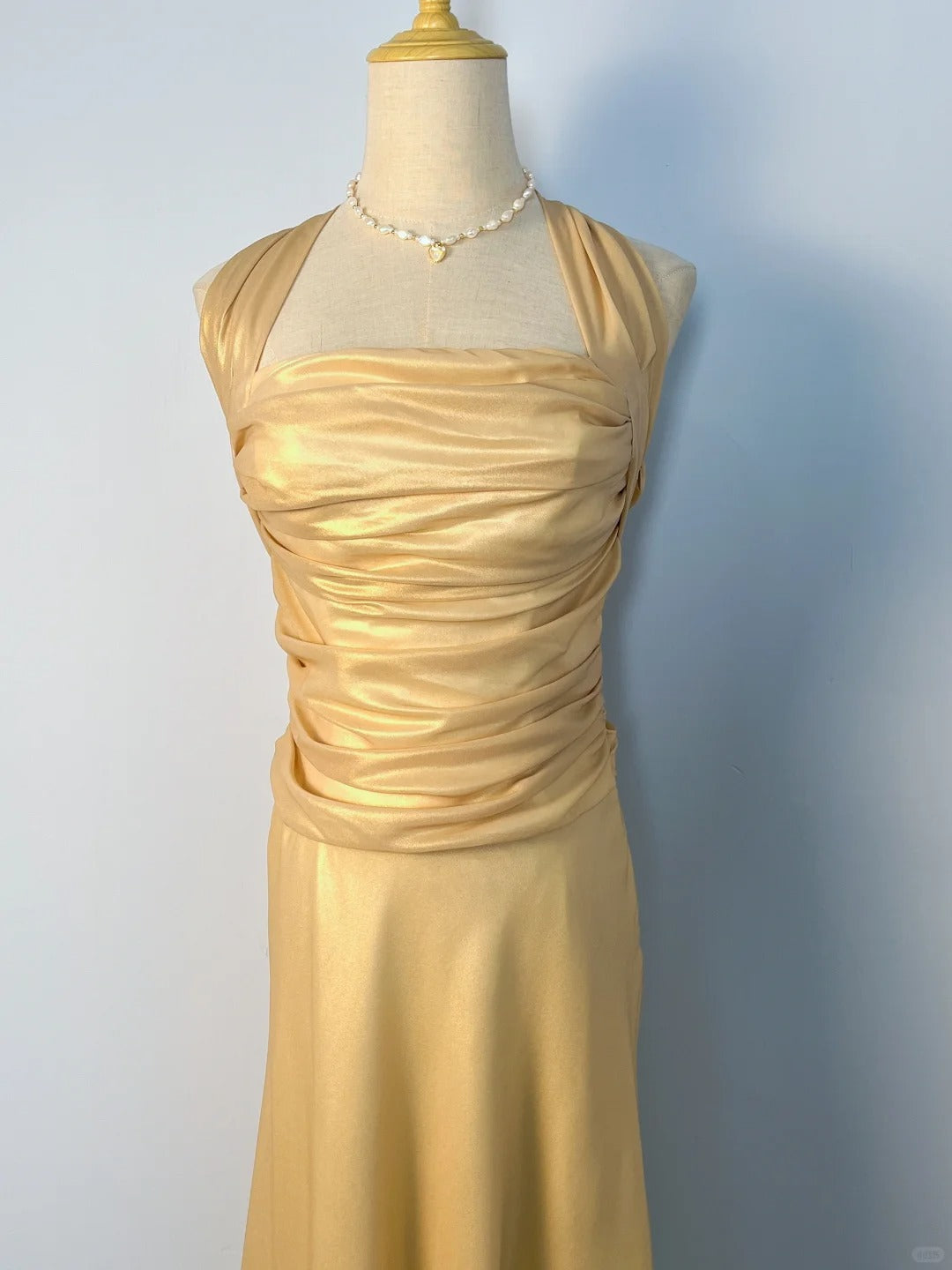 Vintage A-Linie Neckholder Gelbes knielanges Chiffon Ballkleid Festliche Outfits RB3893