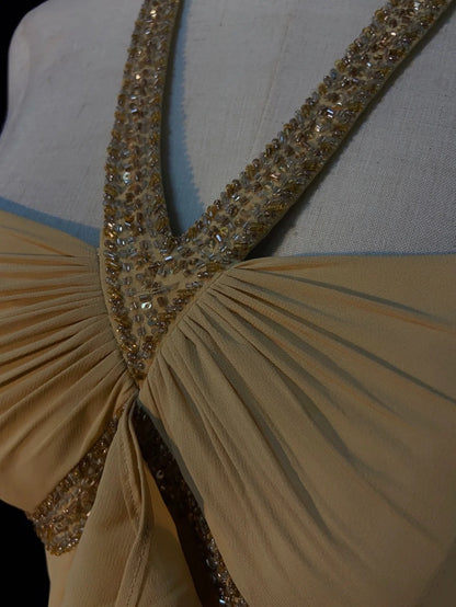 Timeless Prom Dresses A line Halter Gold Chiffon With Beading Long Evening Outfits N3208