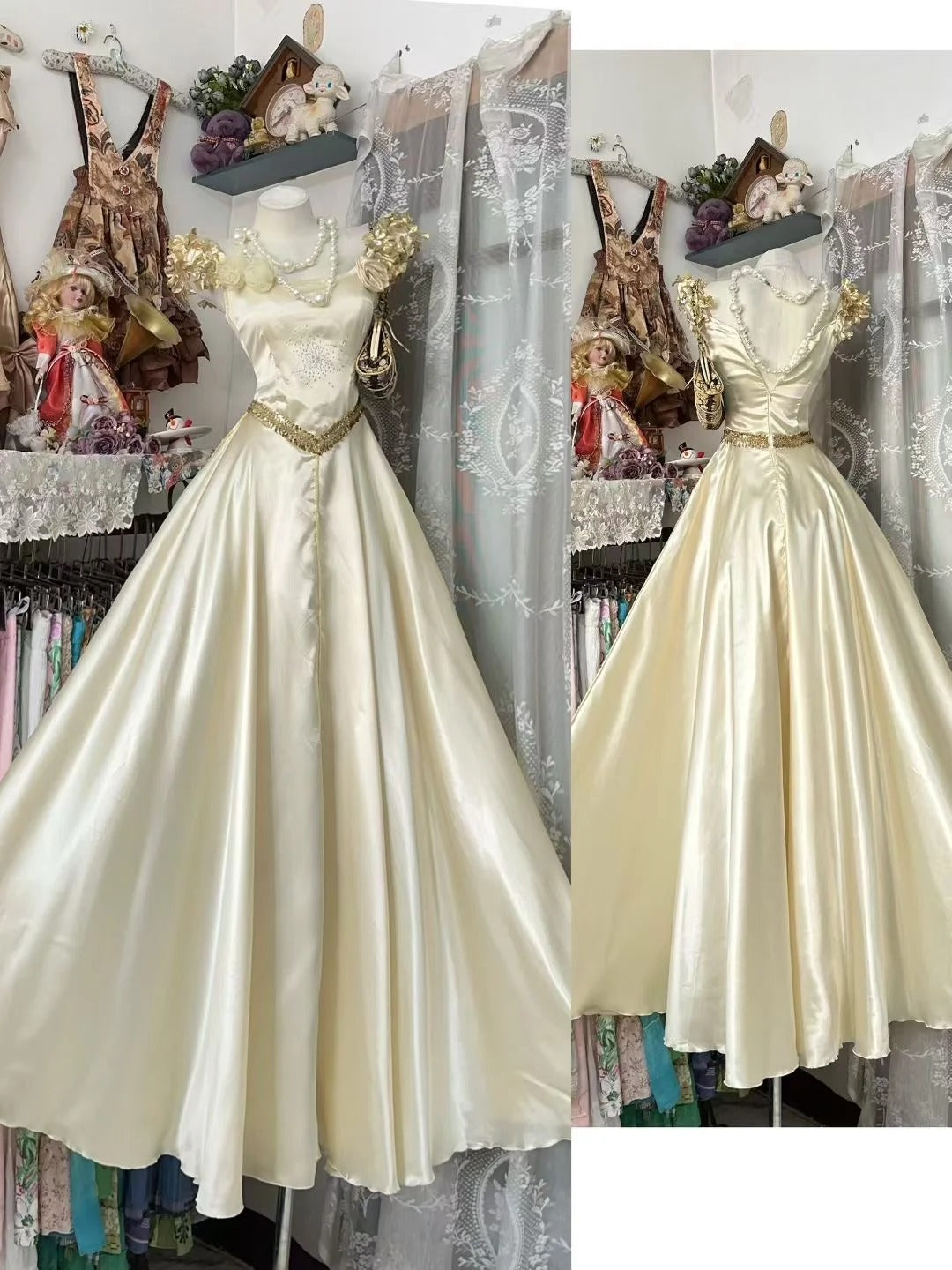Robes de bal vintage, robes de soirée élégantes à bretelles, couleur champagne, longues, inspiration robes de cérémonie N1970