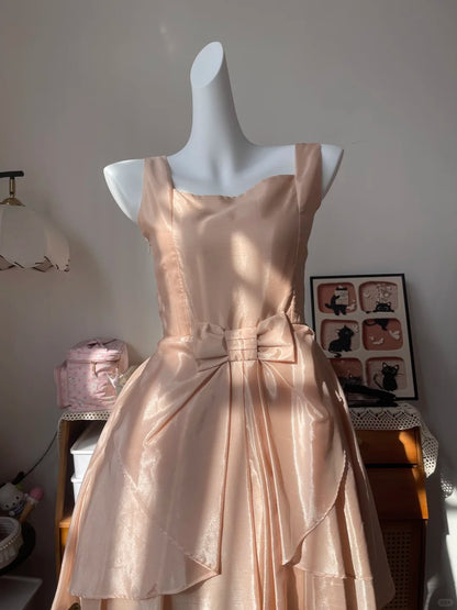 Vintage Ball Gown Square Neck Pink With Bow 16th Birthday Homecoming Dress Graduation Outfits RB6796