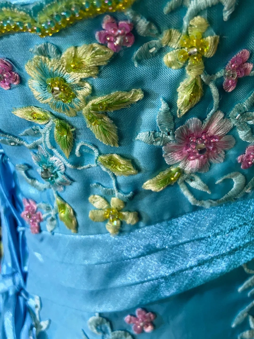 Vintage Prom Dresses Inspo A Line Strapless Blue Satin With Embroidery For Women Formal Dress N3209
