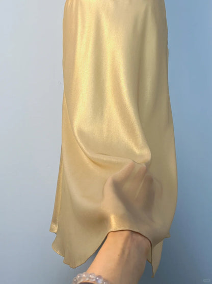 Vintage A-Linie Neckholder Gelbes knielanges Chiffon Ballkleid Festliche Outfits RB3893