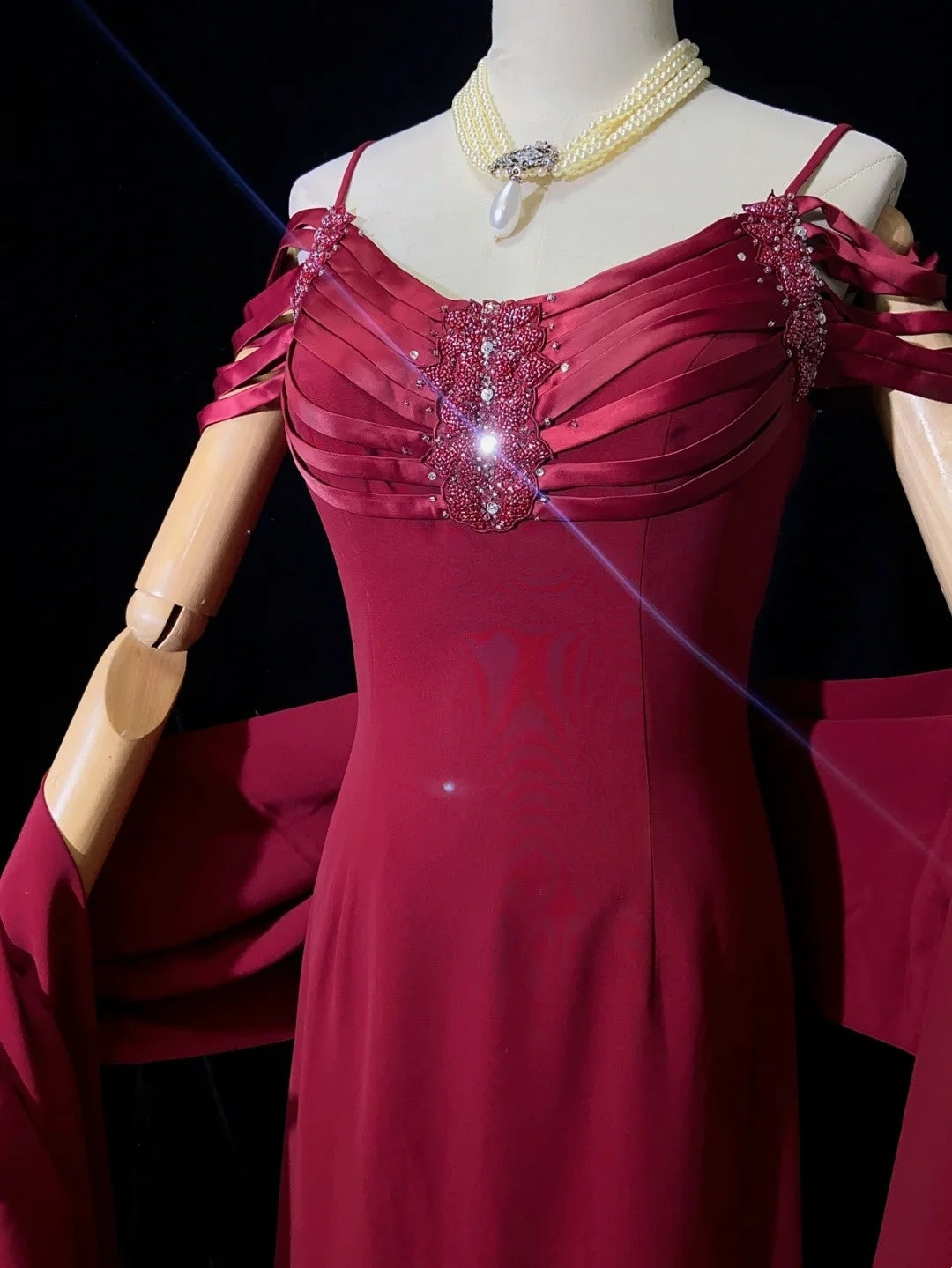 Timeless Prom Dresses A line Spaghetti Strap Burgundy Chiffon With Cape Beading Long Evening Outfits N3203
