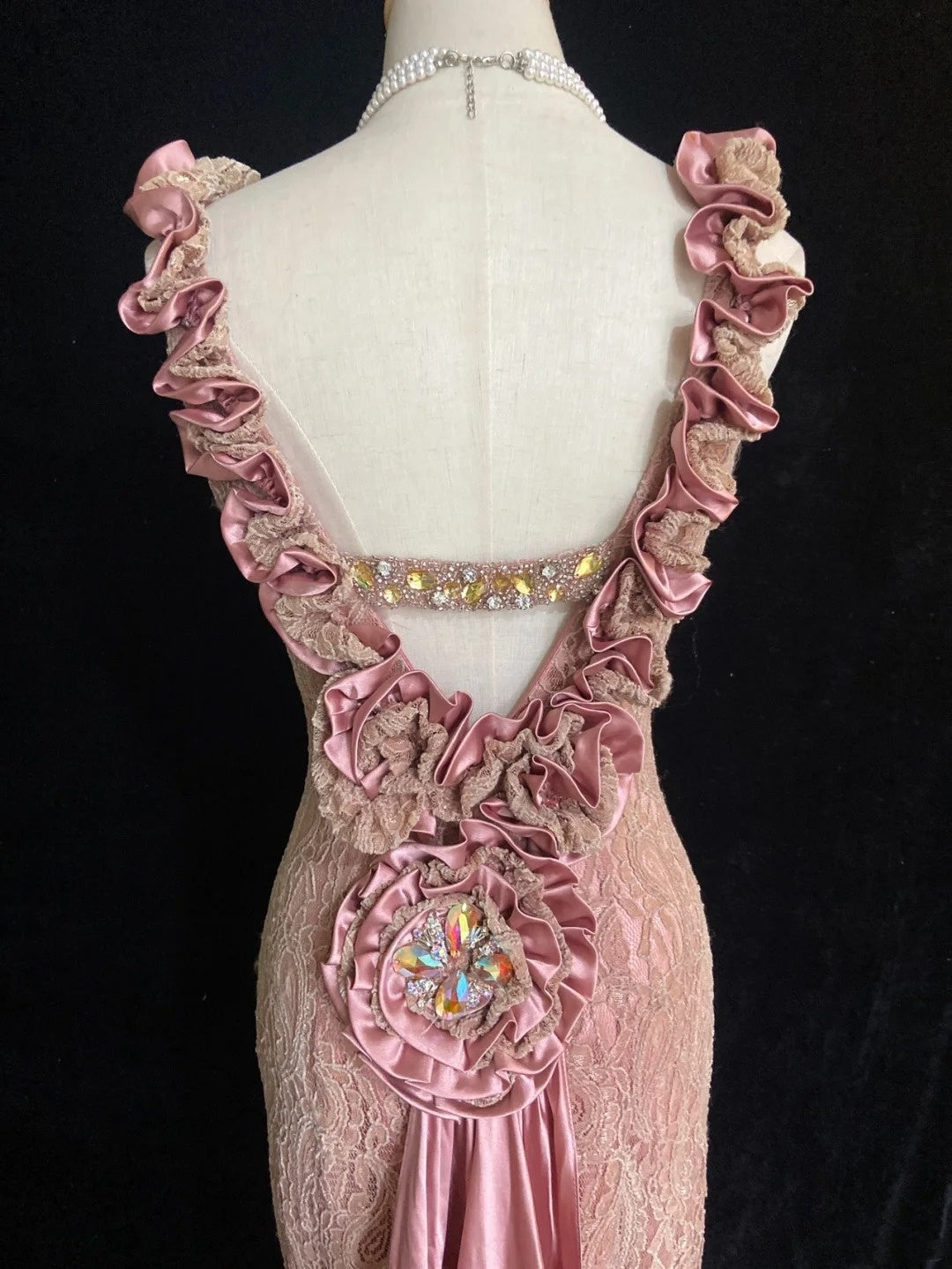 Robes de bal vintage, inspiration sirène, décolleté en V, dentelle rose années 90 avec volants, robes de soirée formelles N3316
