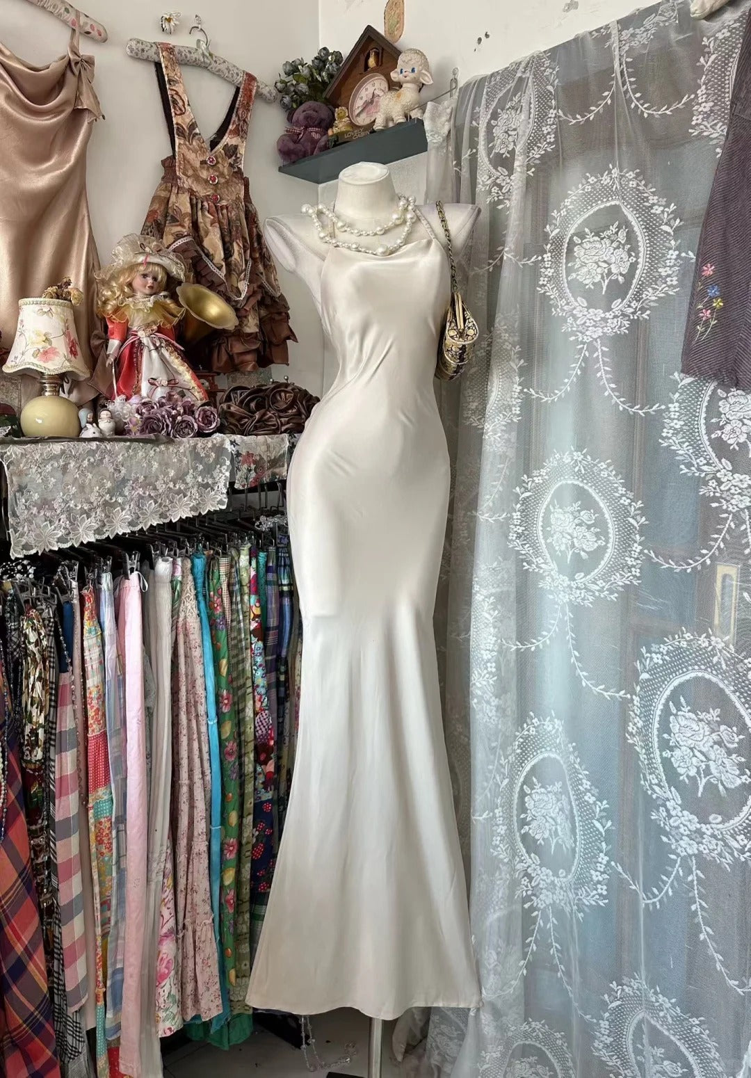 Vintage Prom Dresses Mermaid Halter Champagne Satin 2000s Long Party Evening Formal Gown RC1118