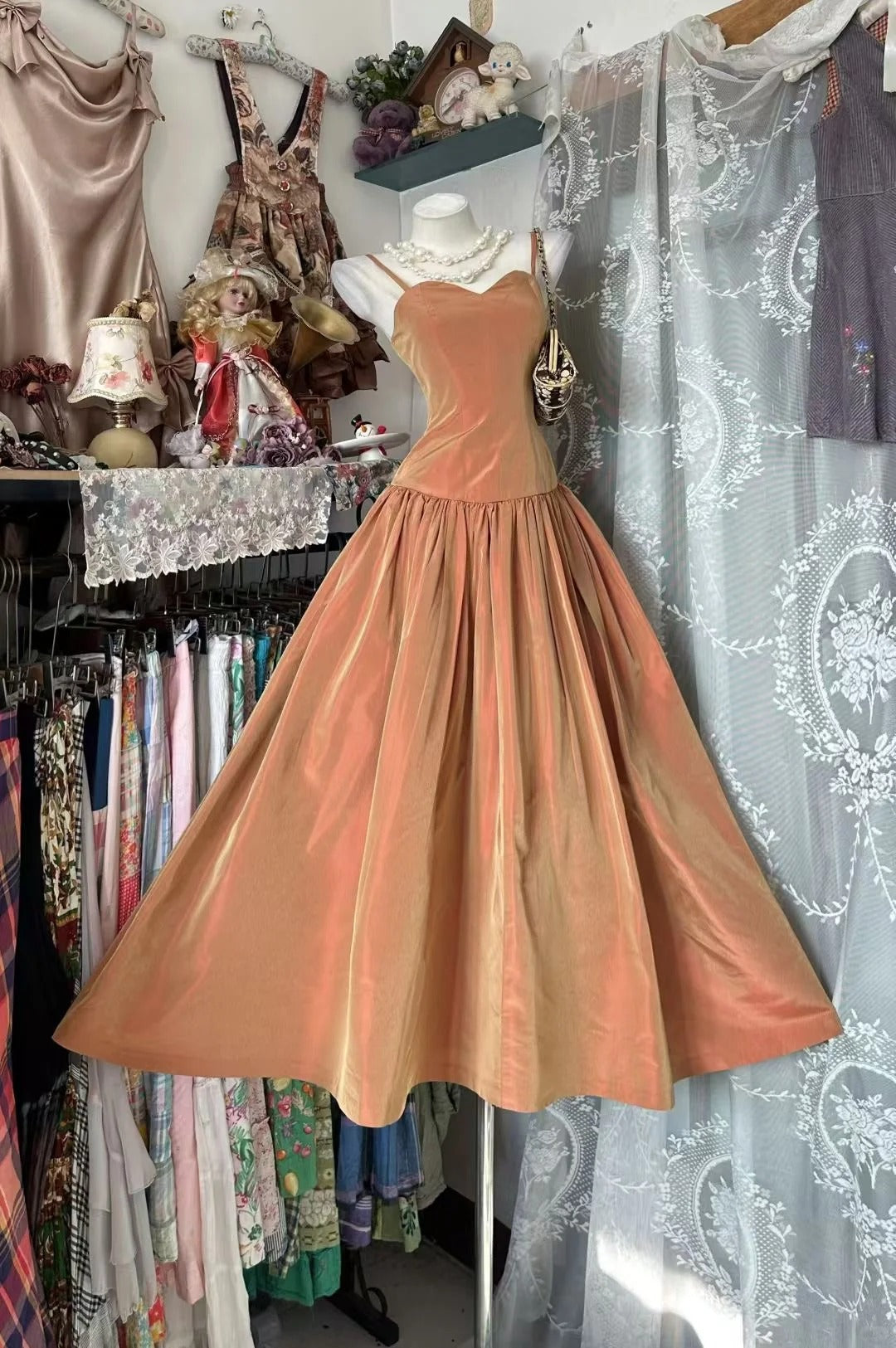 Robe de bal vintage à fines bretelles, années 80, sans manches, robe de soirée, robe de bal de promo N1957