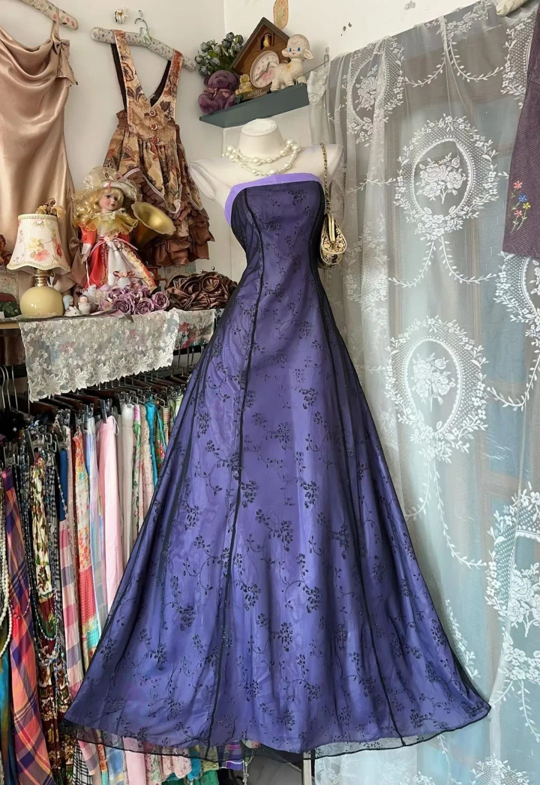 Vintage Prom Dresses Mermaid Strapless Purple 2000s Long Party Evening Formal Gown RC1125