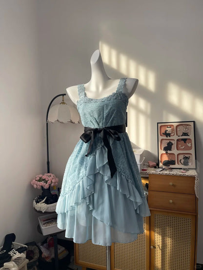 Vintage A Line Square Blue Chiffon With Lace 16th Birthday Homecoming Dress Graduation Outfits RB6799