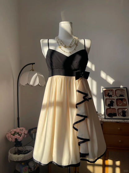 Vintage A Line Spaghetti Strap Champagne Black Chiffon 17Th Birthday Homecoming Dress Graduation Outfit RB6785