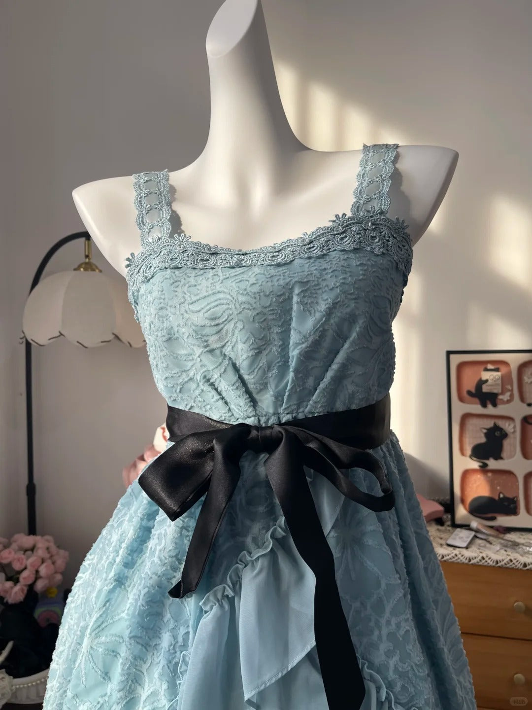Vintage A Line Square Blue Chiffon With Lace 16th Birthday Homecoming Dress Graduation Outfits RB6799