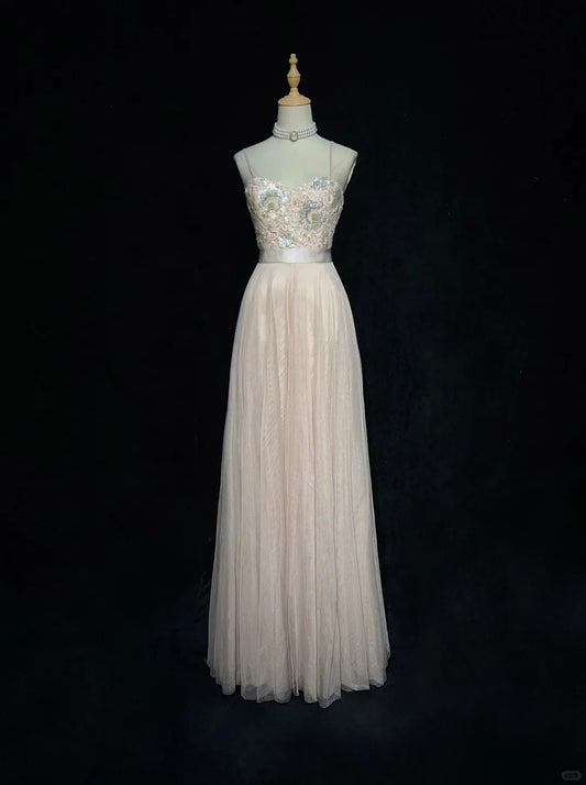 Elegantes A-Linien-Spaghettiträger-Kleid in Rouge-Pink mit Pailletten-Spitze, Ballkleid mit Pailletten für Geburtstage und Abschlussbälle N2834