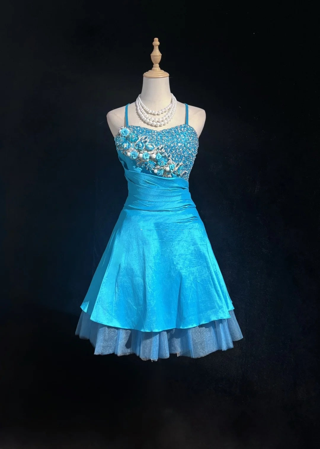 Süßes Ballkleid Spaghettiträger Blau Kurzes Mini Partykleid Cocktail Homecoming Kleider N4218