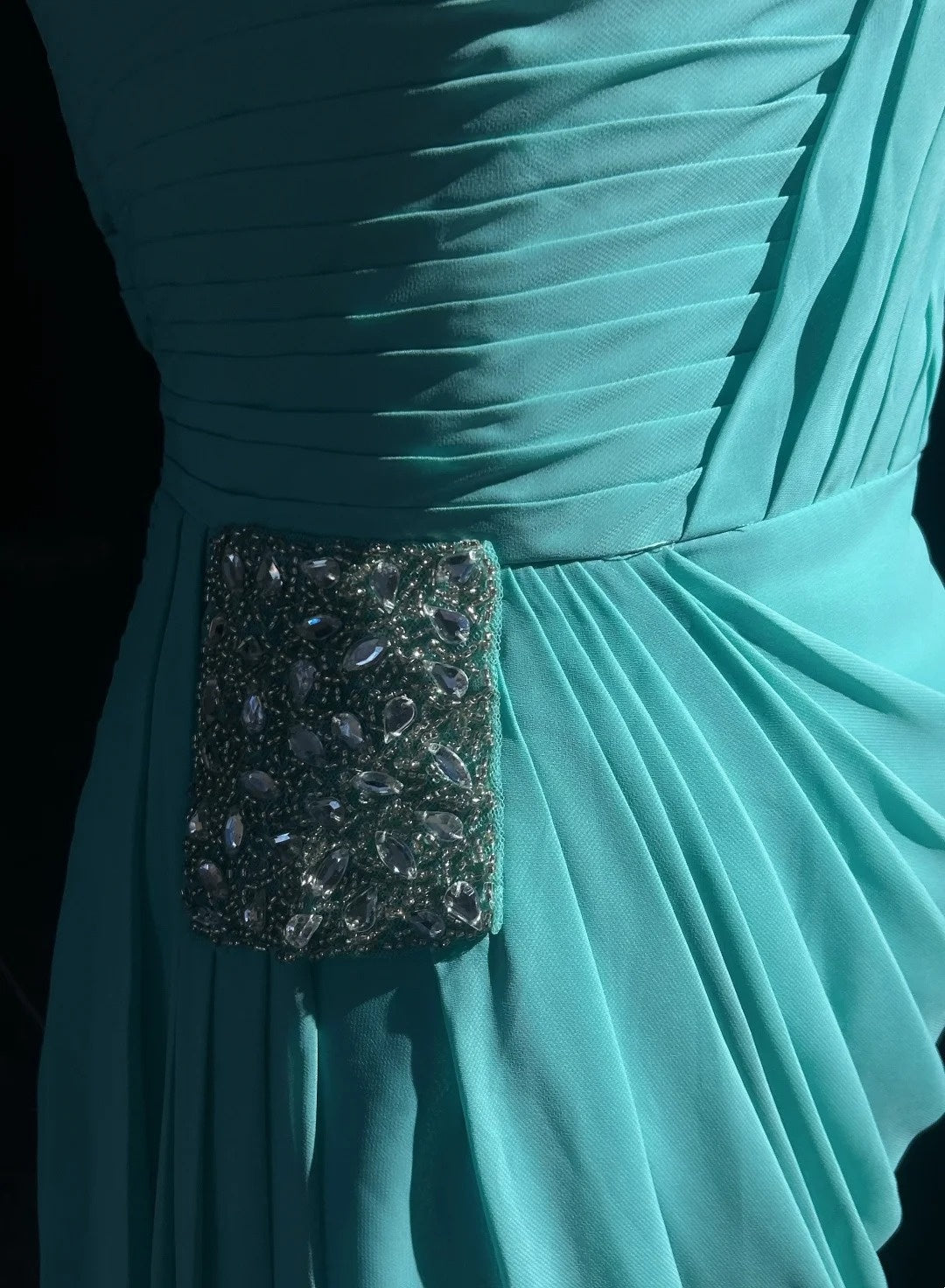 Jolie robe courte de bal en mousseline bleue à une épaule, coupe trapèze, robes de Hoco N2616