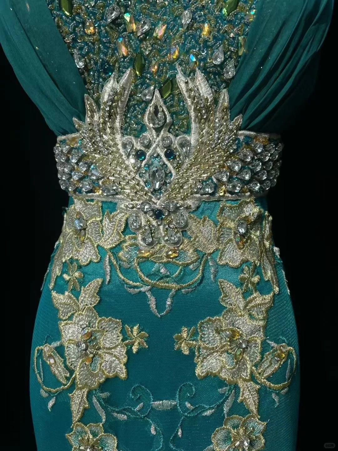 Vintage Prom Dresses 1970s Mermaid Straps Green Tulle Long With Gold Lace Prom Dresses Evening Formal Outfits RB5130
