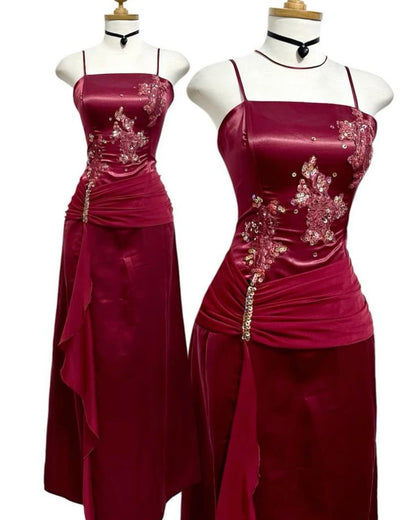 A line Burgundy Prom Party Dress Long Evening Gown Woman Elegant Prom Dress AB951