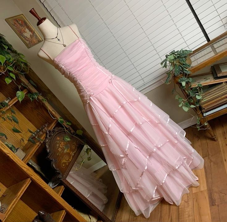 A-Linien-Spaghettiträger-Kleid, Pink, ärmellos, langes Abendkleid, zum 21. Geburtstag, Ballkleider N2406