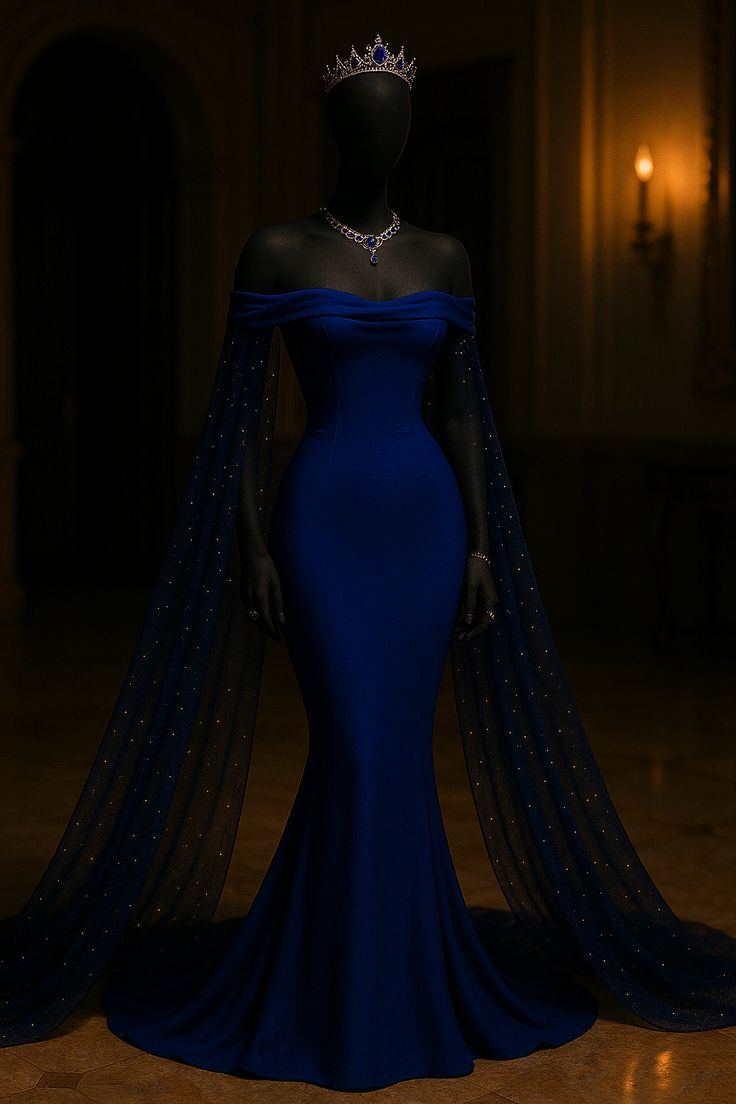 Elegantes Meerjungfrauen-Ballkleid mit schulterfreiem Ausschnitt, langes formelles Abendkleid, königsblaues Paillettenkleid, AB805