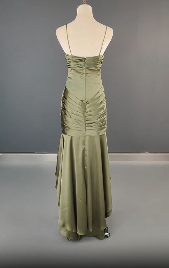 Robe de bal longue sirène élégante à fines bretelles en satin vert foncé, robe de soirée somptueuse N1782