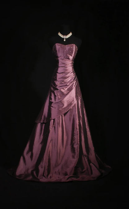 Sweetheart Satin A Line Prom Dress Beaded Formal Evening Dress N1790