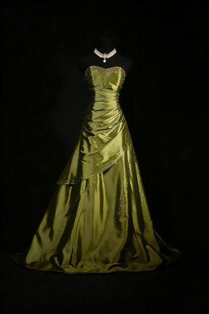 Sweetheart Satin A Line Prom Dress Beaded Formal Evening Dress N1790