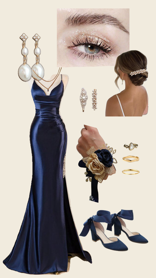 Elegantes Meerjungfrau-Spaghettiträger-Satin-Kleid in Marineblau, langes Ballkleid N2808