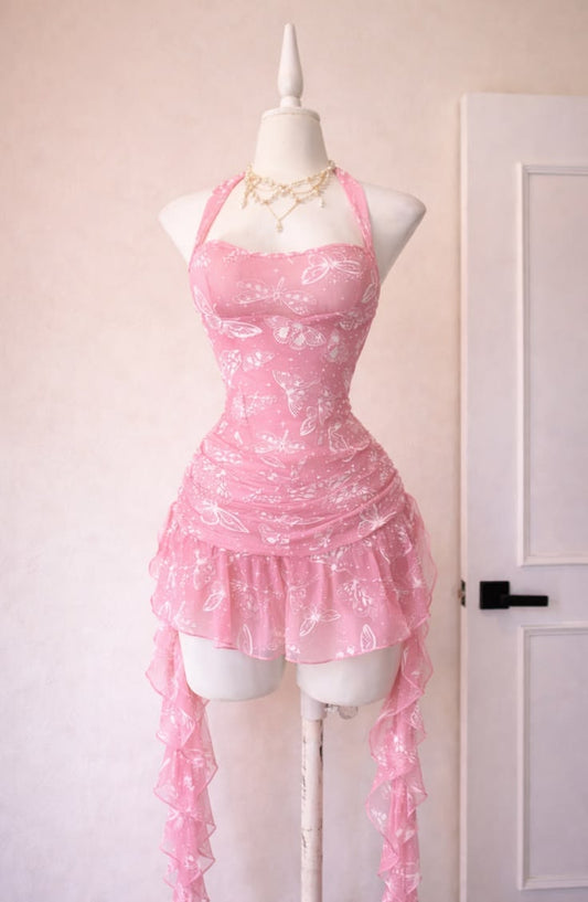 Modest Hoco Dress Homecoming Dresses Sheath Halter Pink 17th Birthday Party Outfits RB6411
