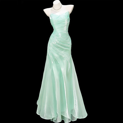 Light Blue Strapless Pleated Prom Dresses Evening Formal Gown Semi Formal Grad Long Prom Dress For Teens AB1993