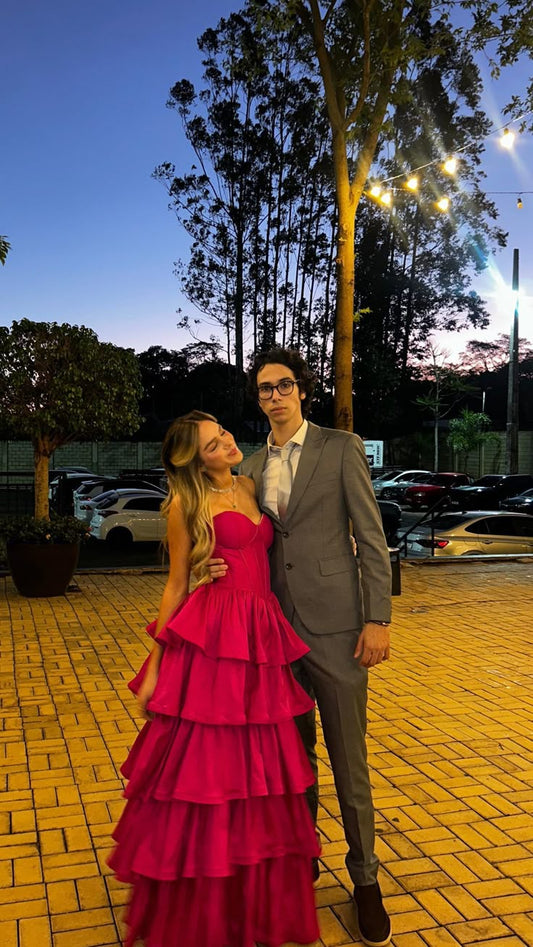 Bezauberndes Ballkleid mit Herzausschnitt, pinkfarbenem Satin, ärmellos, langes Abendkleid, elegantes Hochzeitsgastkleid, AB259
