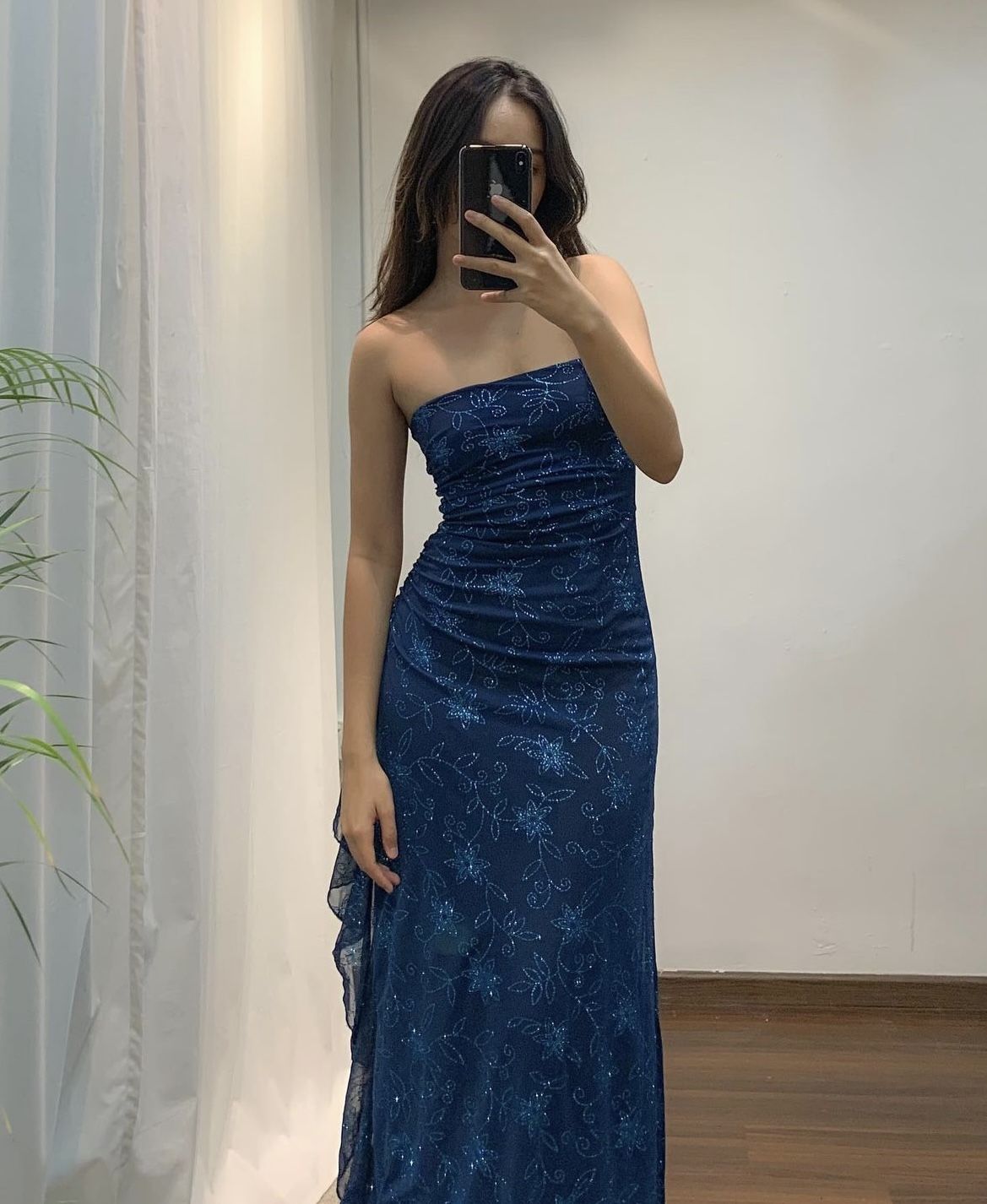 Funkelndes, trägerloses, königsblaues Meerjungfrauen-Abendkleid aus Spitze, langes Ballkleid AB741