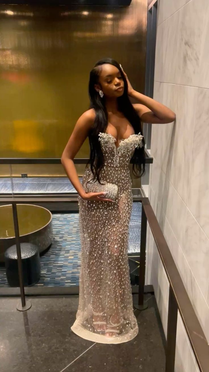 Robe de bal longue à sequins champagne, décolleté cœur, style sirène scintillante, pour jeunes filles noires, modèle N372