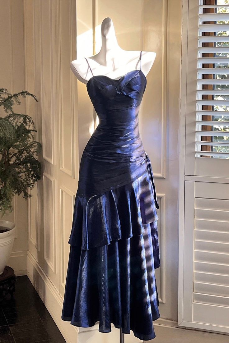 Sexy Mermaid Spaghetti Strap Satin Royal Blue Long Prom Dresses Party Dress 19th Birthday Outfits Graduation Gown N879
