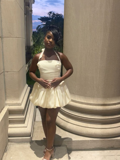 Elegant Ball Gown Halter Sleeveless Satin For Black Girls For Teens Party Short Mini 19th Birthday Dresses Hoco Outfit RB3785