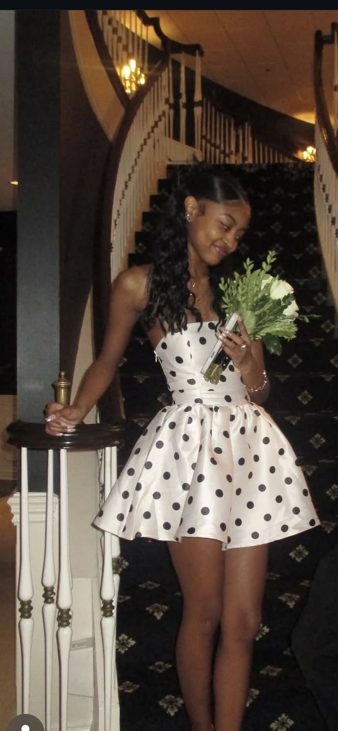 Sexy Homecoming Dresses Outfit inspo Ball Gown Strapless Polka Dots Hoco Dress Cocktail Outfits RB9202