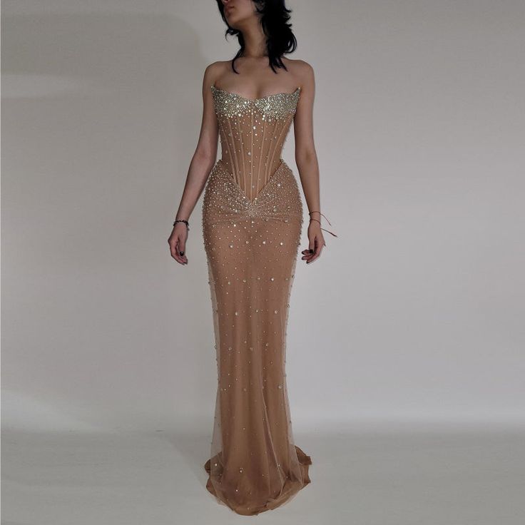 Robe de bal de luxe sirène à corset brodé de perles de cristal - Tenue pour un 20e anniversaire N876