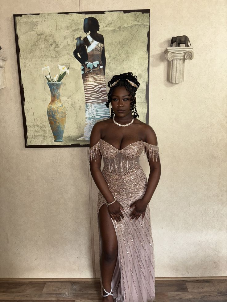 Robe de bal longue sirène rose à épaules dénudées, ornée de sequins et de perles, avec fente, référence N641