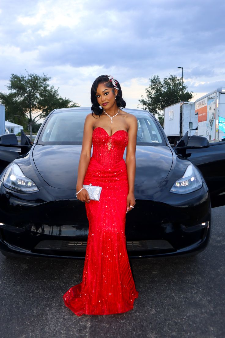 Prom Dress Mermaid Sparkly Sweetheart Red Sequined For Black Teens Girls Women Floor Length Graduation Party Dress RC1032