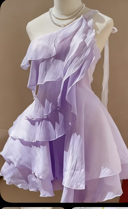 Modest Hoco Dress Homecoming Dresses A Line Lilac One Shoulder Chiffon 16th Birthday Party Outfits RB6404