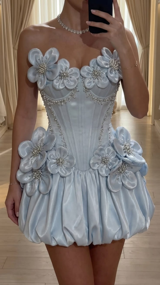 Cute Hoco Dress Homecoming Dresses Ball Gown Sweethart Light Blue With Flowers 16th Birthday Party Outfits RB6395