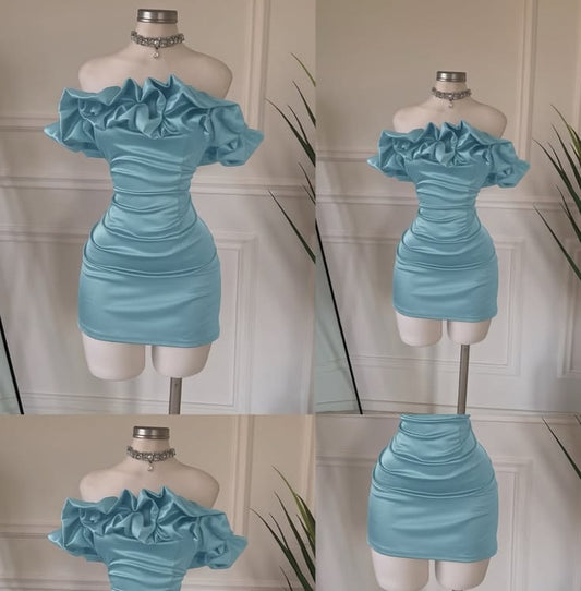 Modest Hoco Dress Homecoming Dresses Sheath Off The Shoulder Blue 17th Birthday Party Outfits RB6410