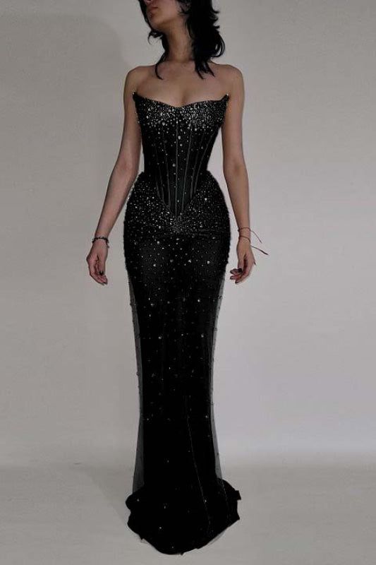 Robe de bal de luxe sirène à corset brodé de perles de cristal - Tenue pour un 20e anniversaire N876